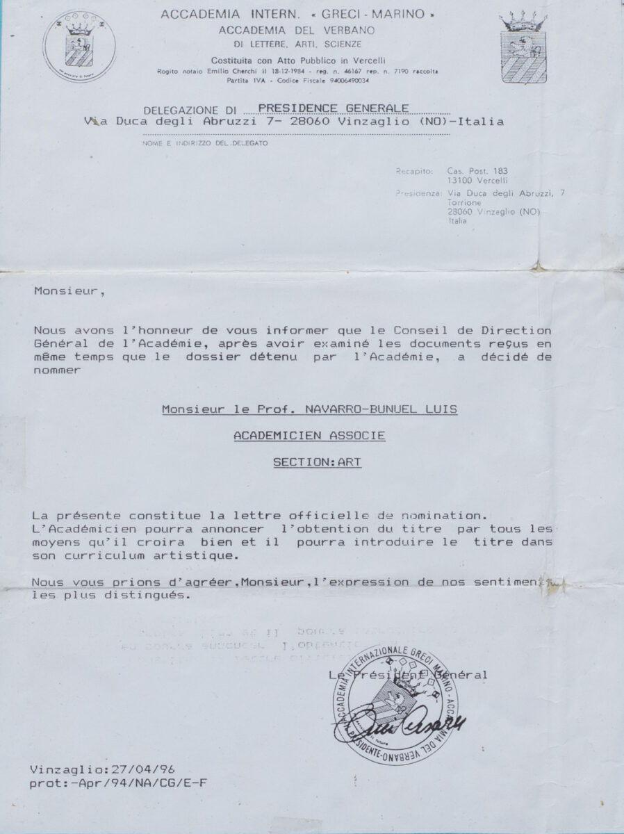 ΩLuis Navarro and the Accademia Internazionale Greci–Marino (1996)