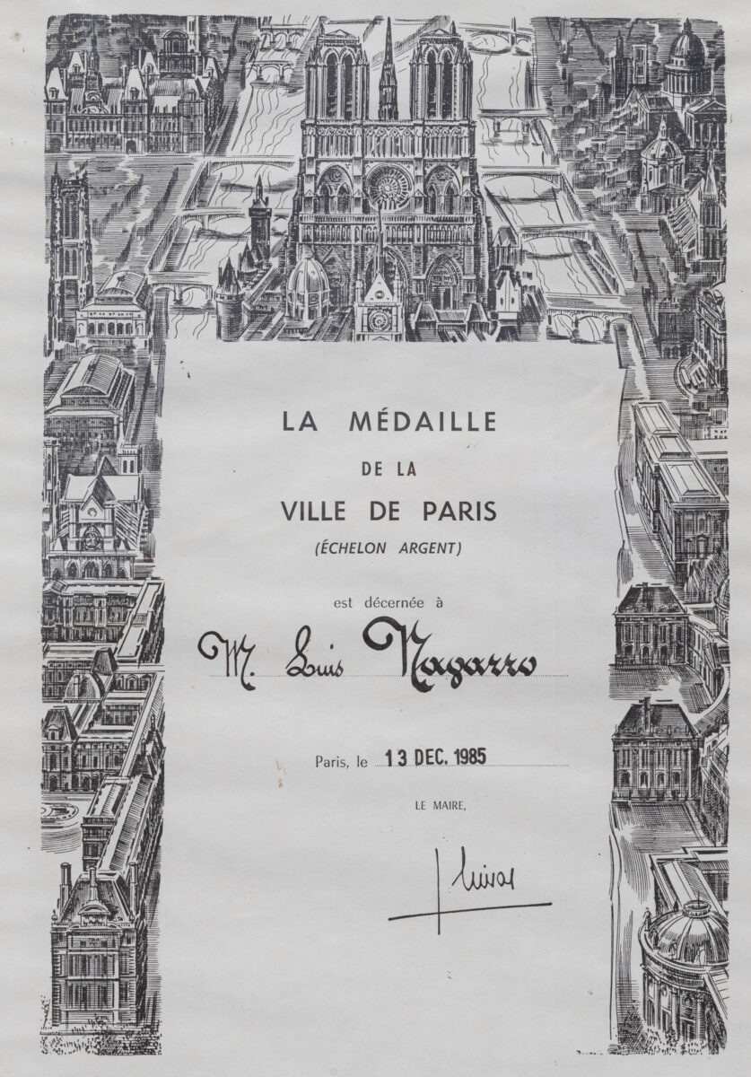 ΩLuis Navarro and the Silver Medal of the City of Paris (1985)