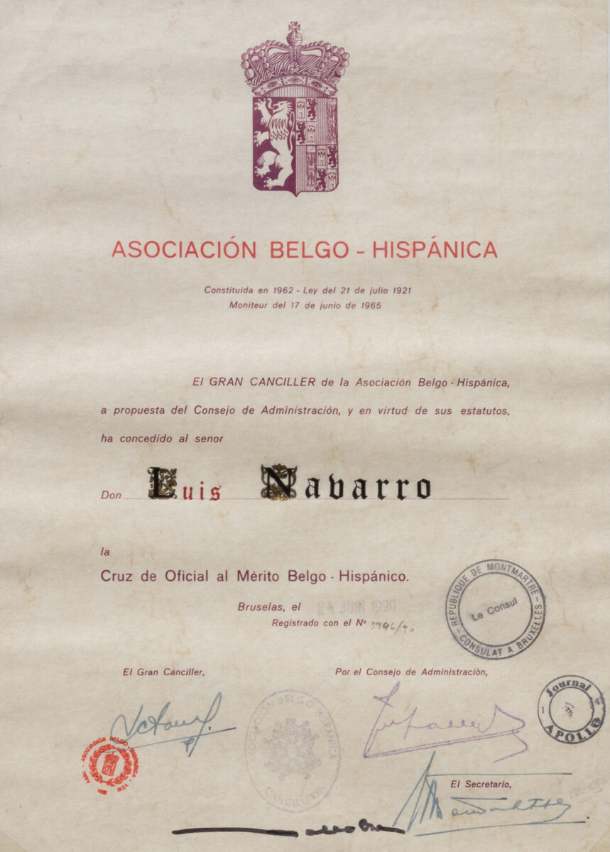 ΩLuis Navarro and the Officer’s Cross of Belgo–Hispanic Merit (1990)